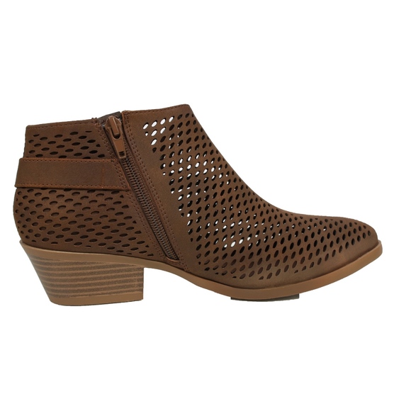 SIZE 11 Brown Perforated V Side Cut Low Heel Ankl - Picture 3 of 7